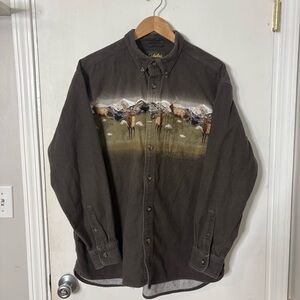 Cabela's Dark Brown Shirt with Mountain and Elk Design